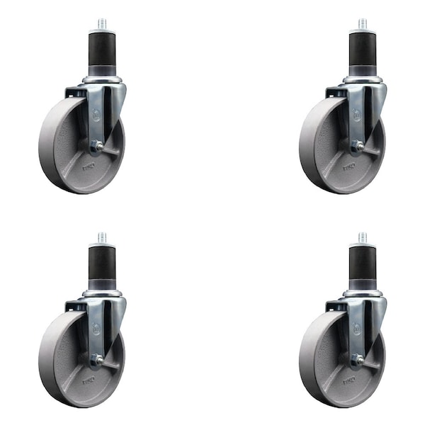 5'' Semi Steel Wheel Swivel 1-5/8'' Expanding Stem Caster Set, 4PK